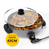 42cm Multipurpose Electric Cooking Pot 1500W Non-Stick with 5 Speed Settings Adjustable Temperature and Tempered Glass Lid