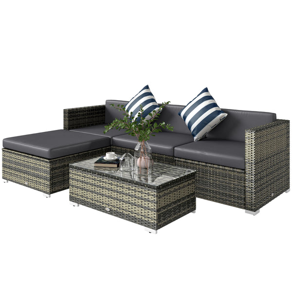 5 Piece Rattan Garden Corner Sofa Set with 67cm Wide Seats, Sectional Outdoor Furniture