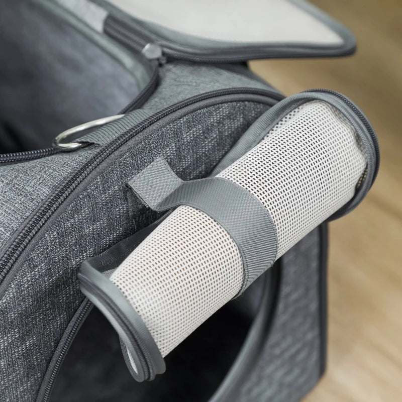 Soft Sided Cat Carrier Bag Foldable Pet Carrier with Shoulder Strap and Removable Mat Up to 10kg Dark Grey