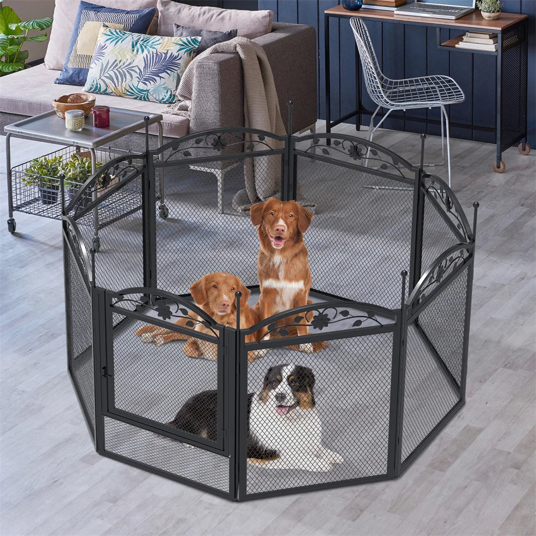 BINGOPAW 8 Panel Heavy Duty Metal Dog Playpen 126x126x88cm Whelping Fence with Waterproof Floor Pad