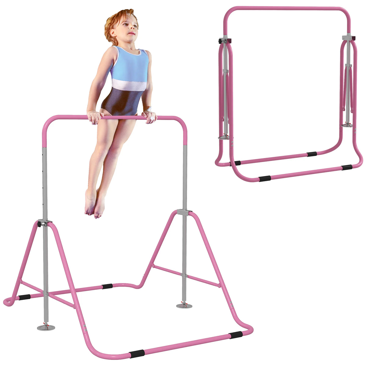 Kids Gymnastics Bar Height Adjustable Foldable Training Bar Steel Frame with Non Slip Rubber Feet