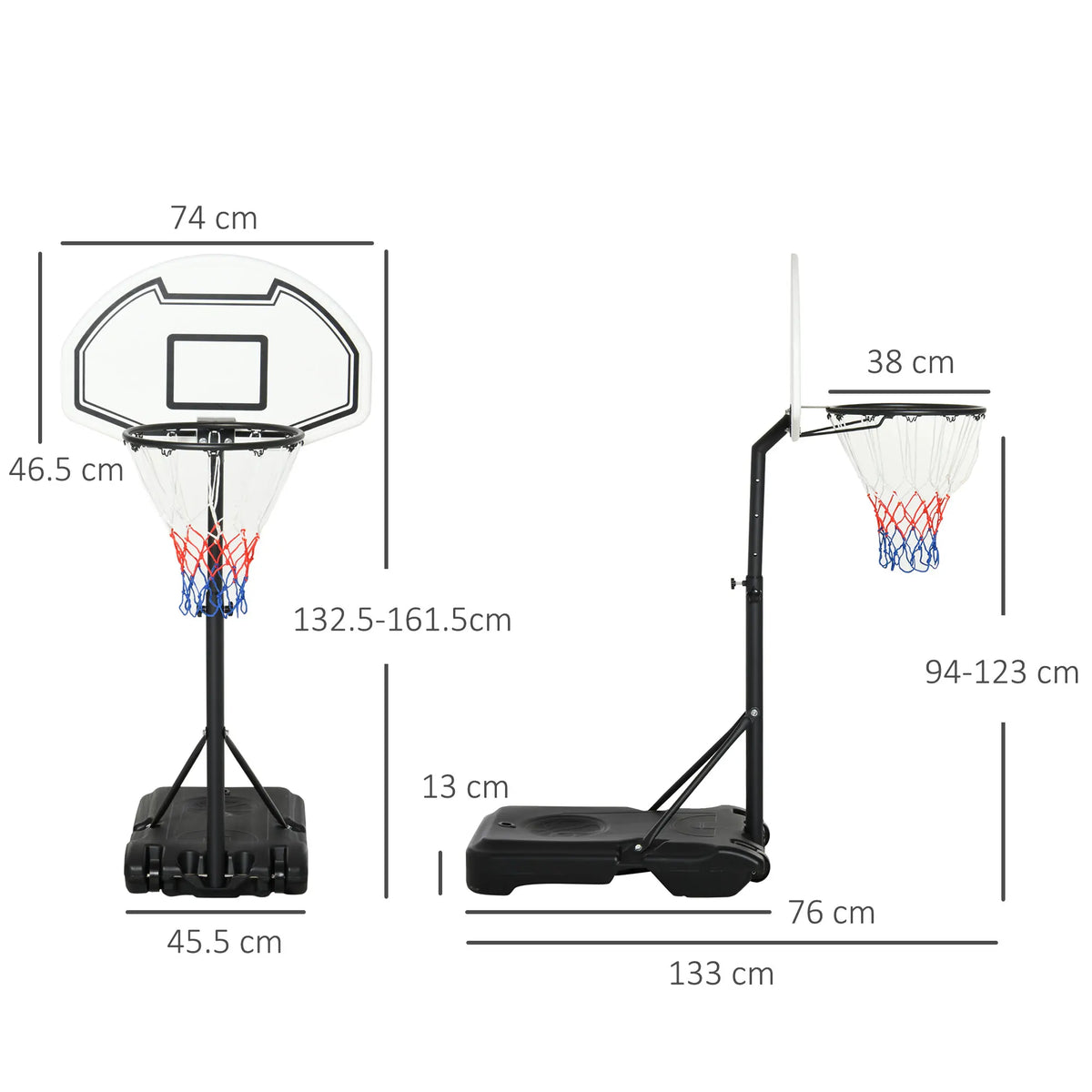 Portable Basketball Stand, 94-123cm Adjustable Hoop, Suitable for Poolside, Adults