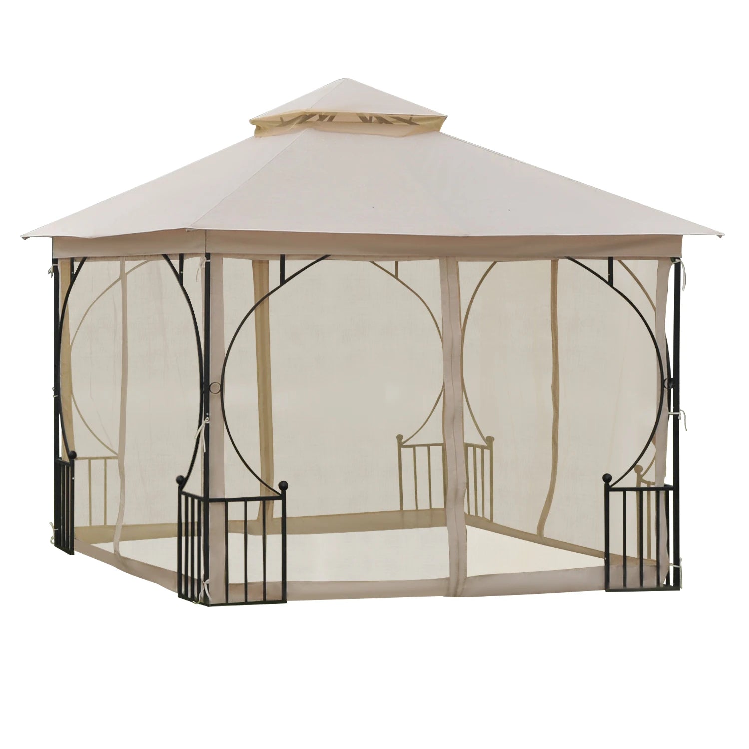 3 x 3m Garden Gazebo Party Tent with Double Tier Roof Mesh Curtains Ground Stakes and Metal Frame for Outdoor Events