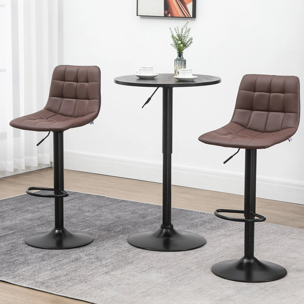 Adjustable Counter Bar Stools Set of 2 with Footrest, Brown