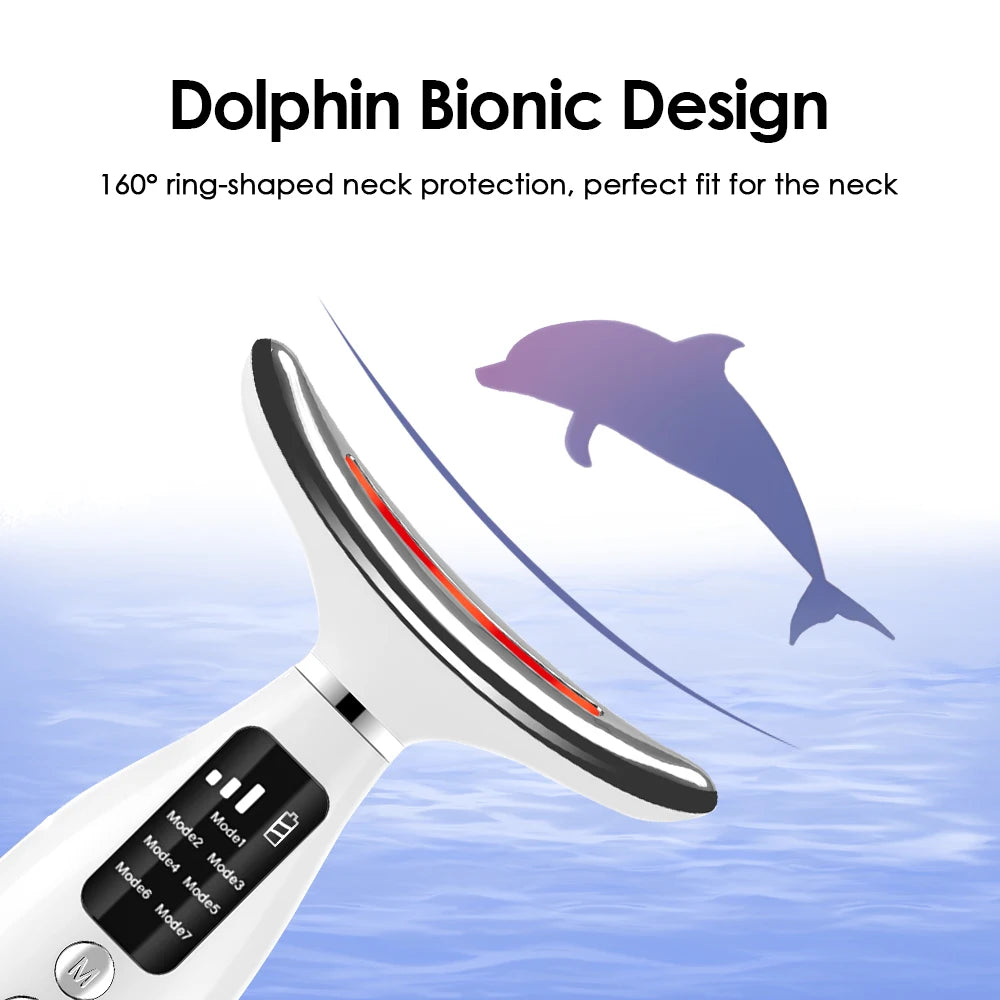 LED Neck Face Massager 7 Color Light Therapy Skin Tightening Device