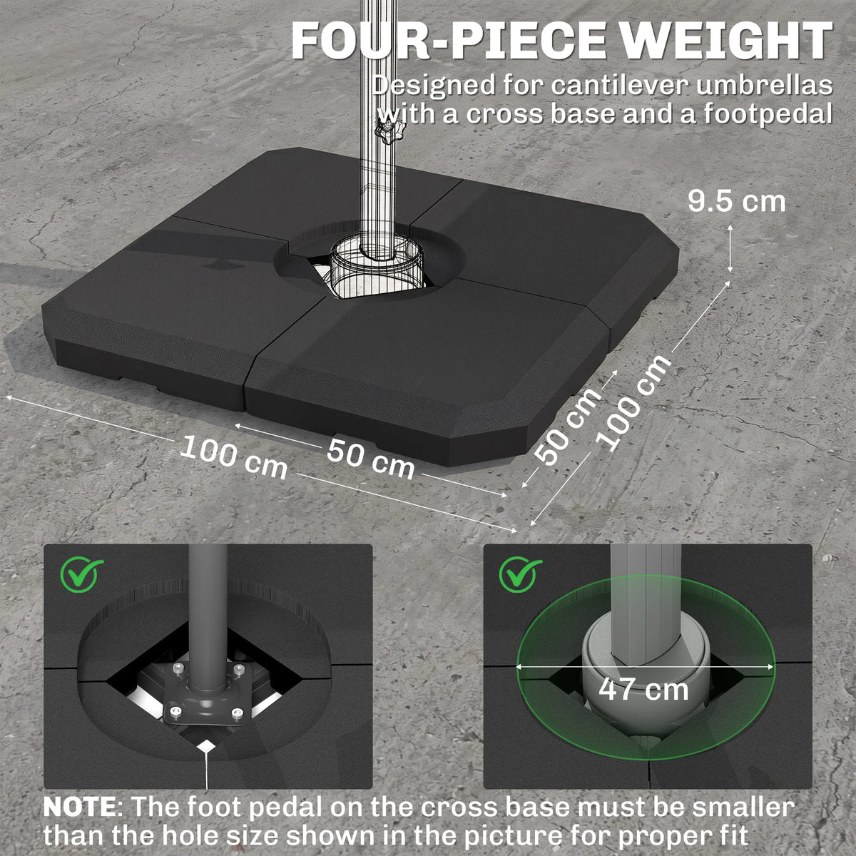 4 PCs HDPE Parasol Base Stand Weights for Cantilever Umbrella, Up to 120kg, Black
