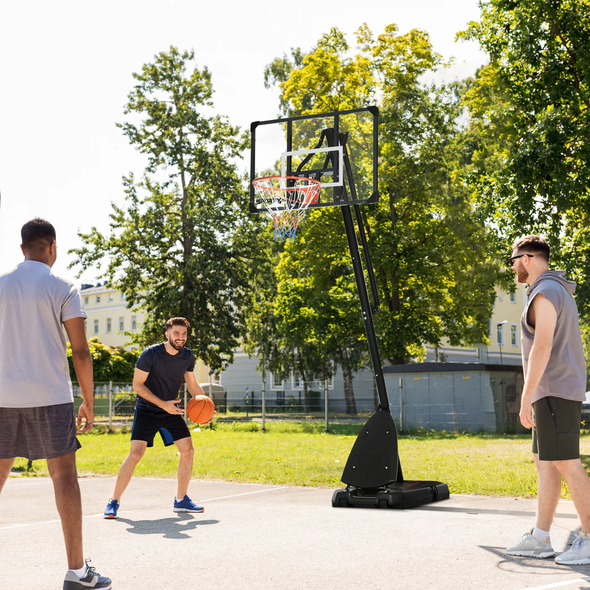 Basketball Hoop Outdoor, Height Adjustable, Weighted Base, Portable, Wheels, 2.4-2.9m, Black