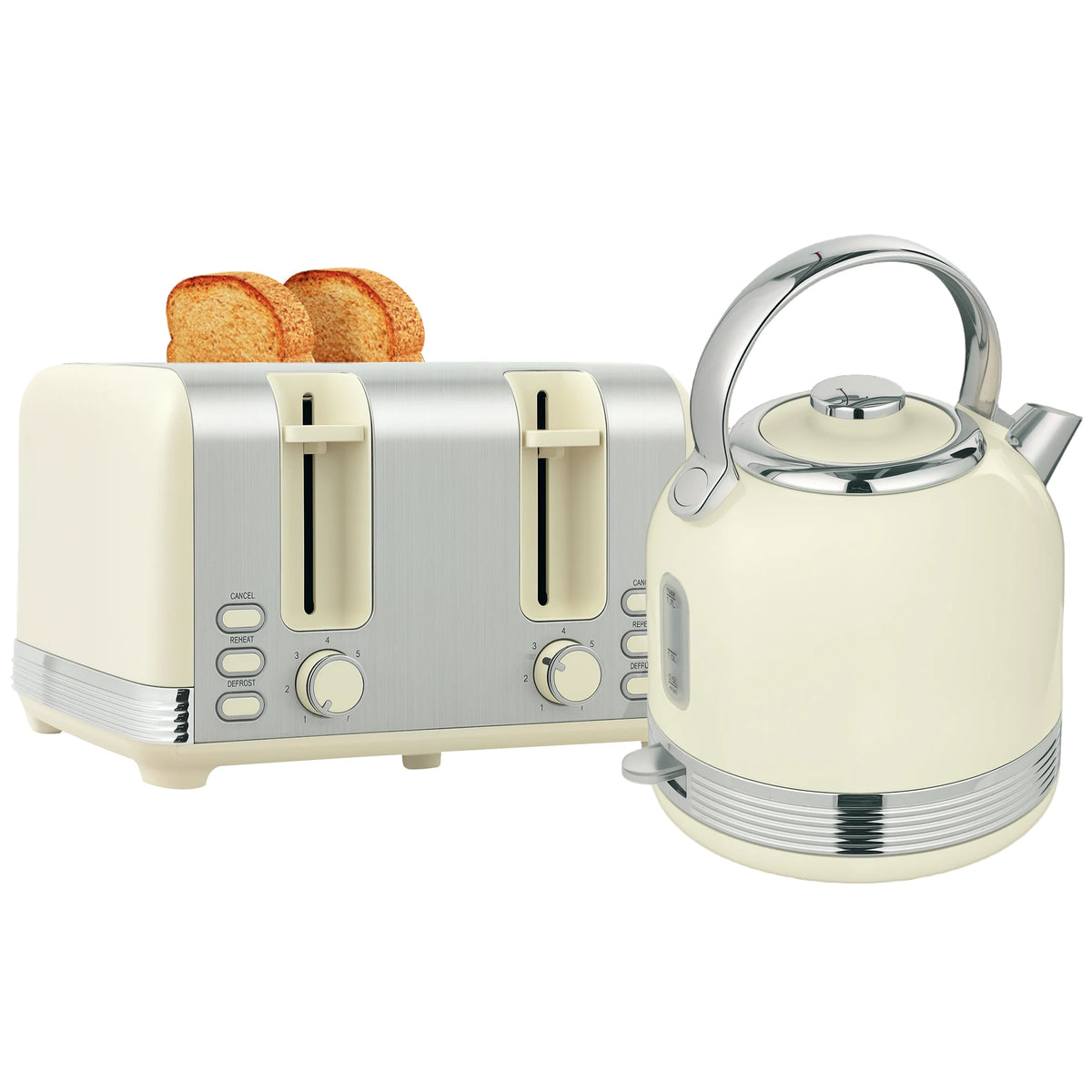 1.7L Kettle and 4-Slice Toaster Set, Cream and Stainless Steel
