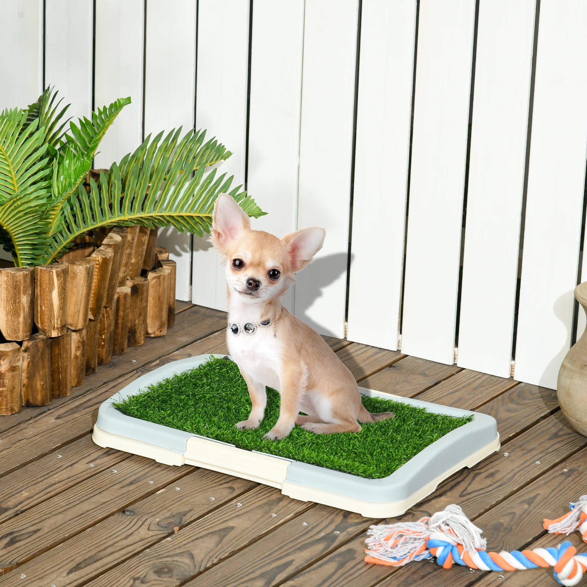 Indoor Dog Toilet with Artificial Grass Grid Panel and Tray for Puppy Training and Pet Waste Management