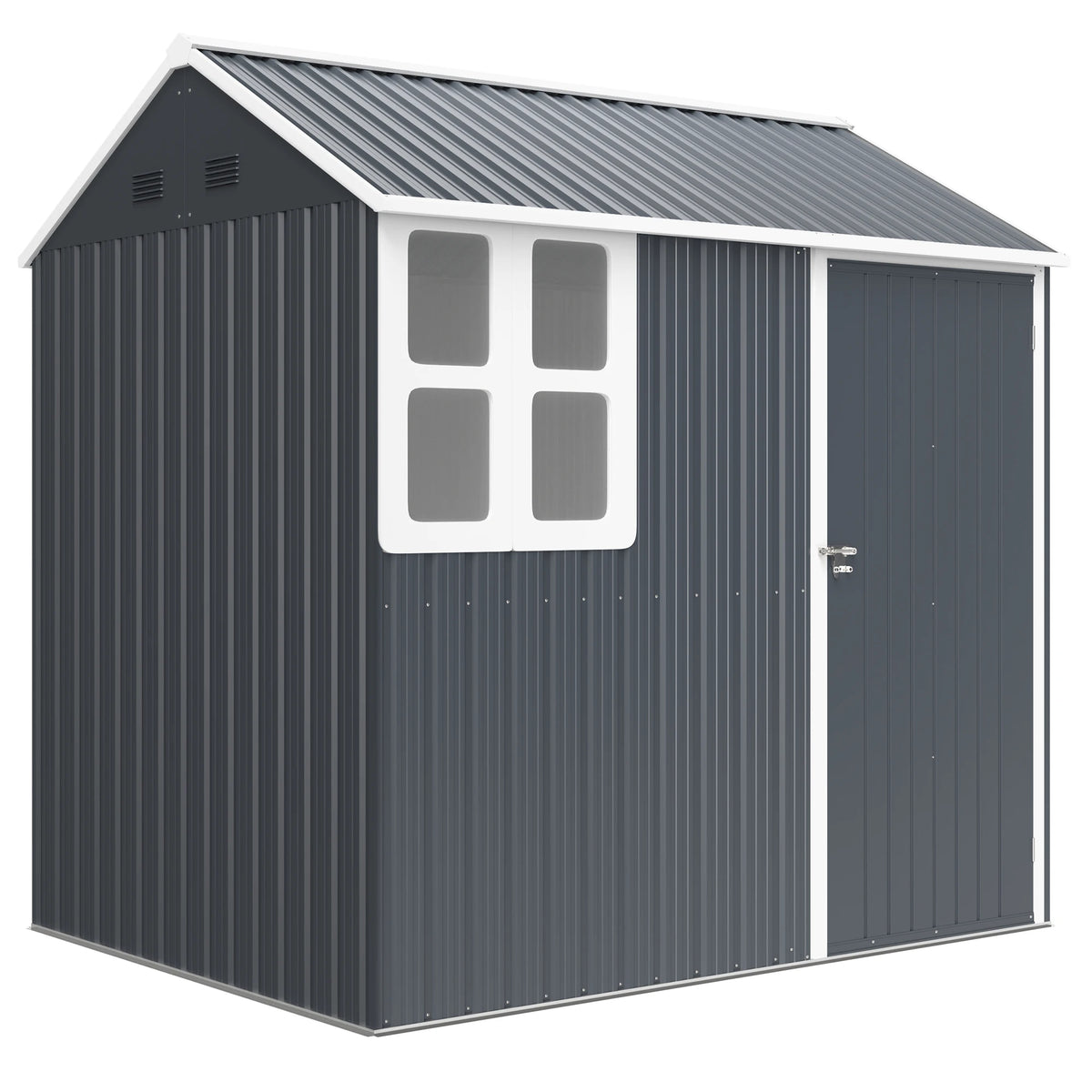 7 x 6 ft Metal Garden Shed, Outdoor Storage Shed with Door, Sloped Roof, Dark Grey