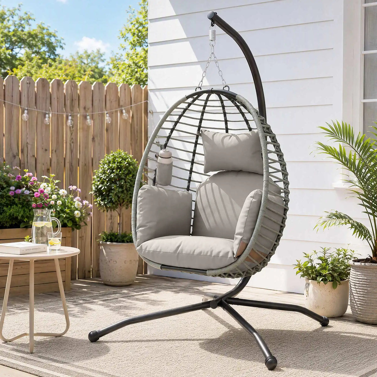 Hanging Swing Chair with Thick Padded Cushion and Cup Holder
