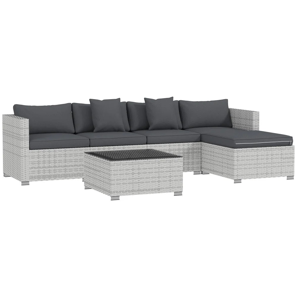 6-Piece Rattan Corner Sofa Set, Mixed Grey