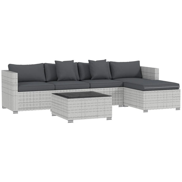 6-Piece Rattan Corner Sofa Set, Mixed Grey
