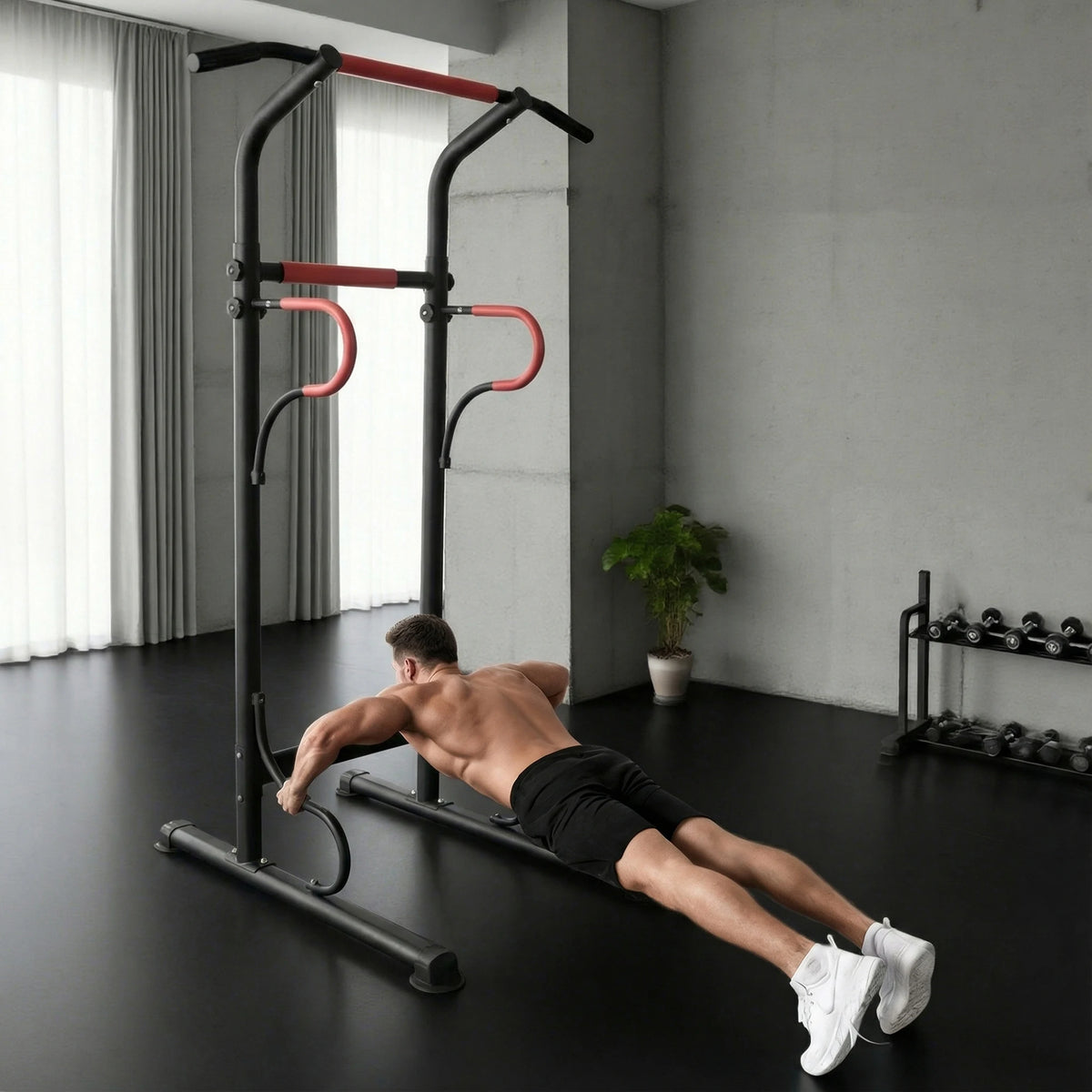 Multi-Use Power Tower with Pull-Up, Dip and Leg Raise Stations
