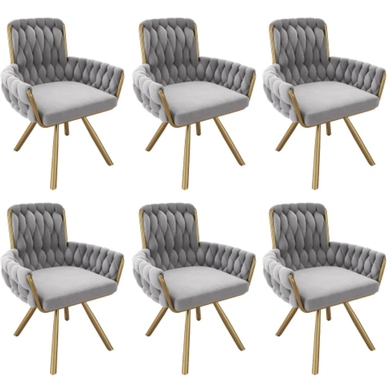 Grey Velvet Swivel Dining Chair Set of 2 4 or 6 with Armrests | 360° Luxury Leisure Chair with Metal Legs