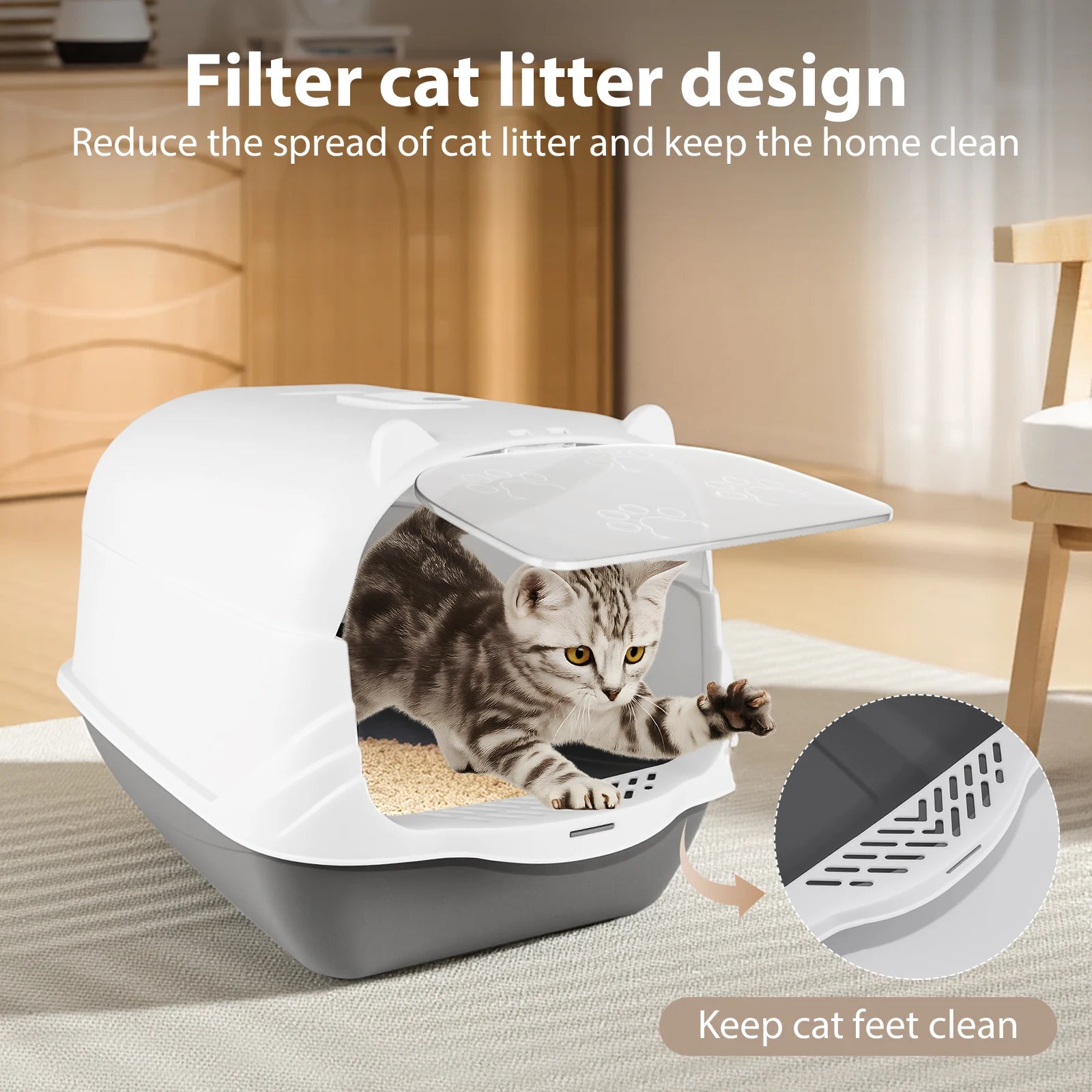Hooded Cat Litter Box Extra Deep 51x37x36cm Fully Enclosed Carbon Filter Flap Door Kittens Cats