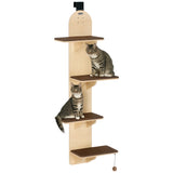 PawHut 4 Level Door Mounted Cat Tree Washable Plush Pads Toy Ball Oak Brown