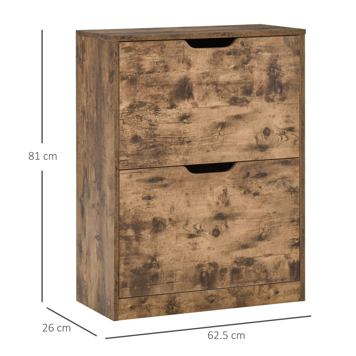 Shoe Cabinet with 2 Flip Drawers for 12 Pairs 62.5x26x81cm Two Tone Wood Effect Anti Tipping Rustic Brown