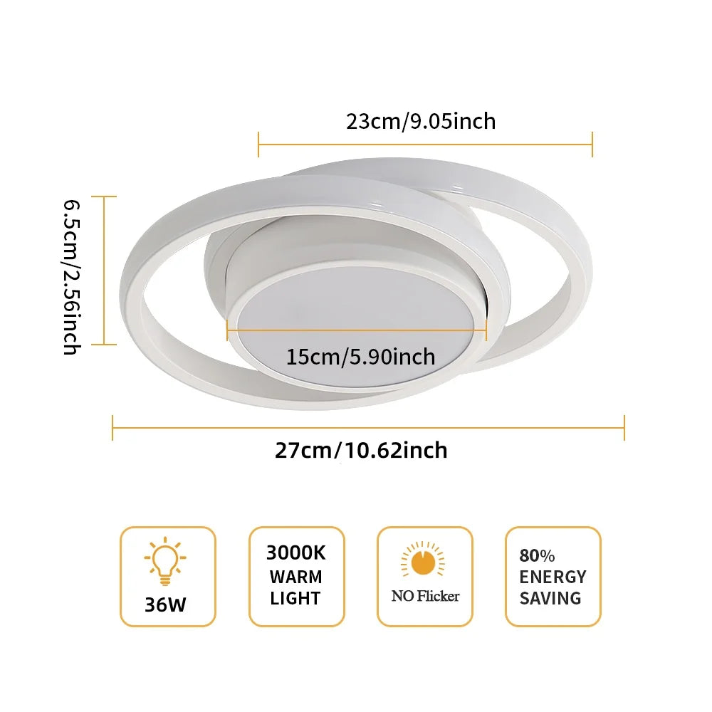 36W Round LED Ceiling Light 27cm Dual Circle Aluminium Flush Mount for Hallway Bedroom Living Room White