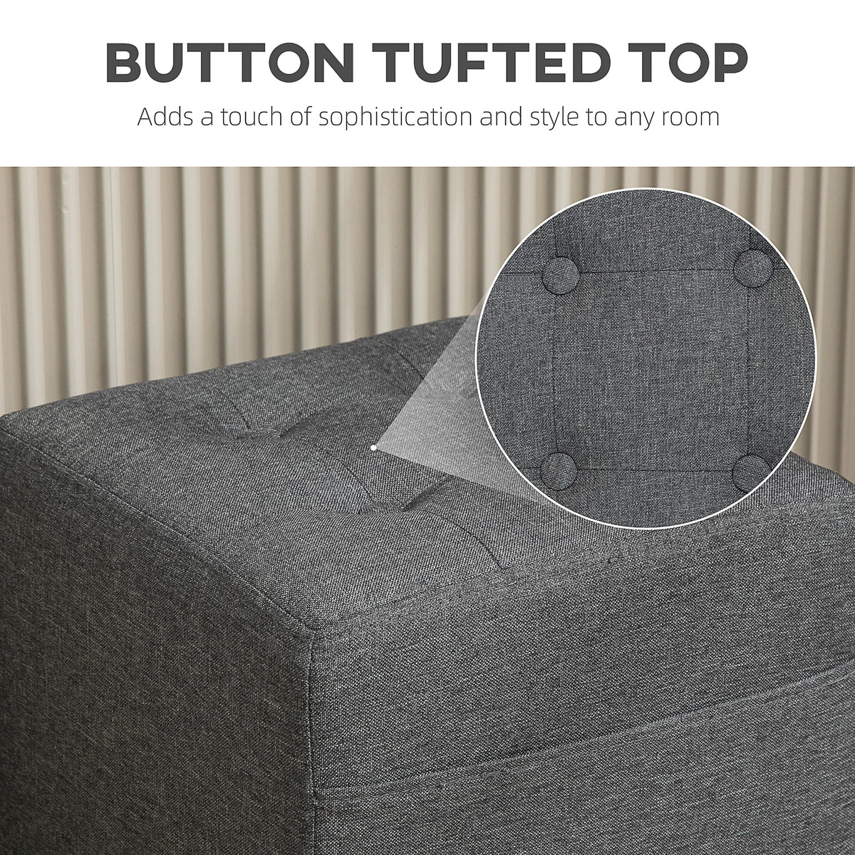 Small Footstool Square Ottoman with Padded Seat for Living Room, Grey
