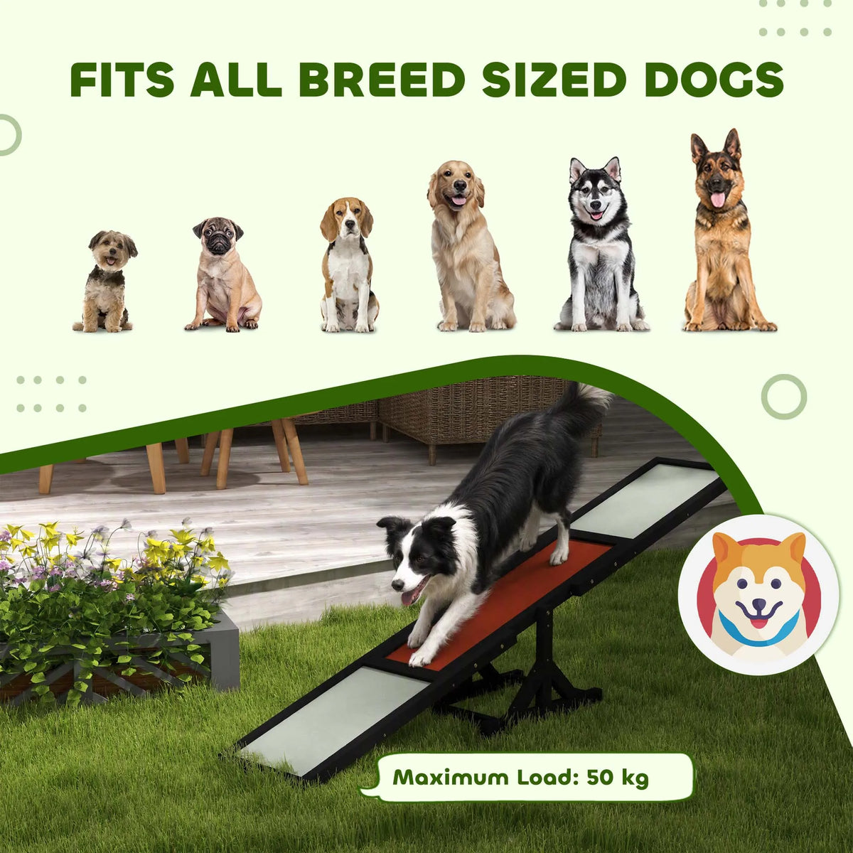 Wooden Pet Seesaw for Big Dogs with Anti-Slip Surface, Black