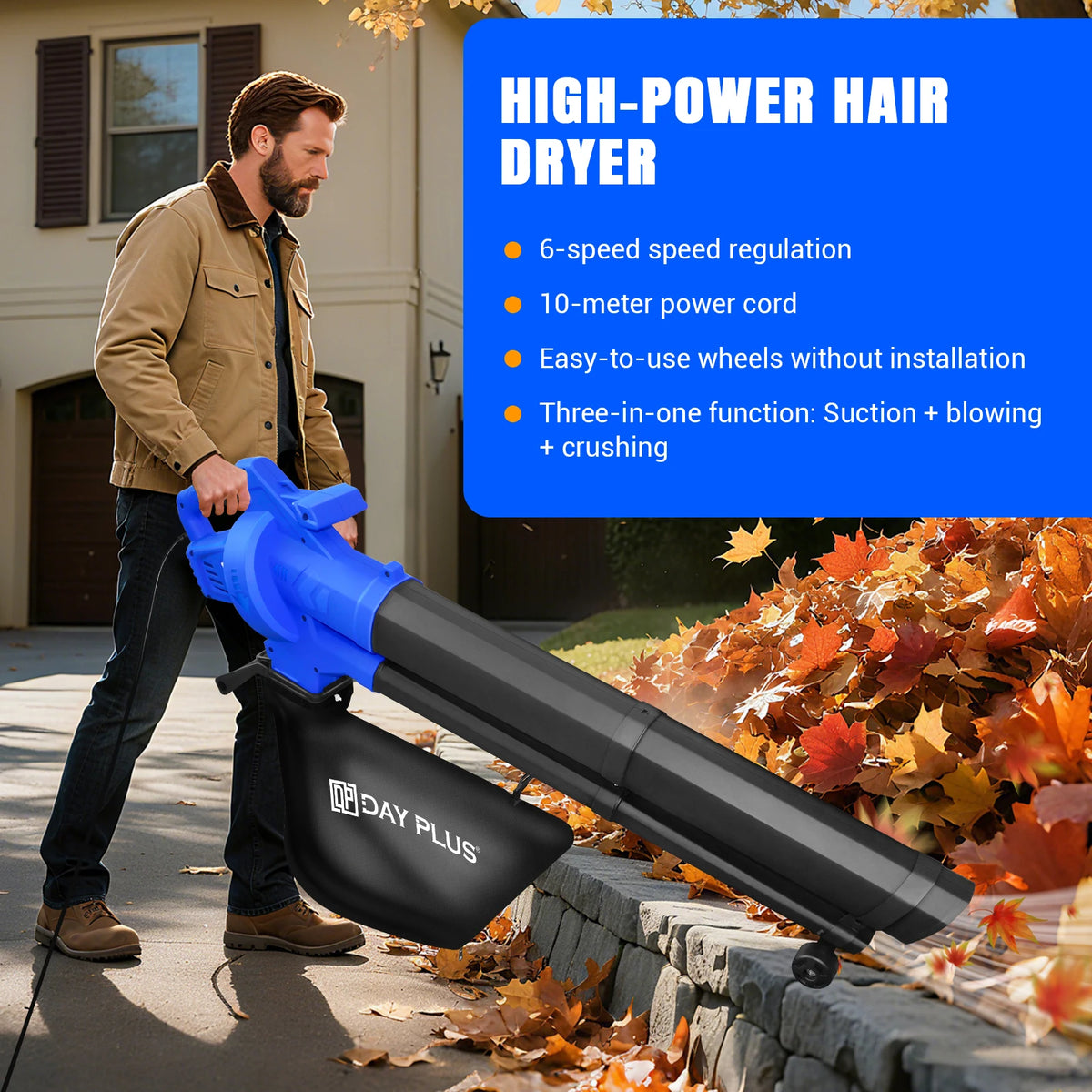 3-in-1 Leaf Blower, Vacuum and Mulcher, 3500W with 35L Collection Bag