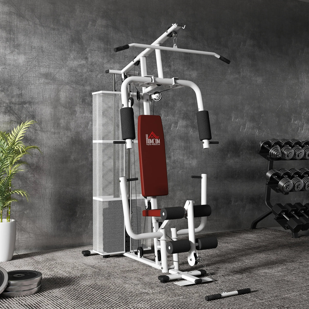 Multifunction Home Gym Weight Training Workout Station, White