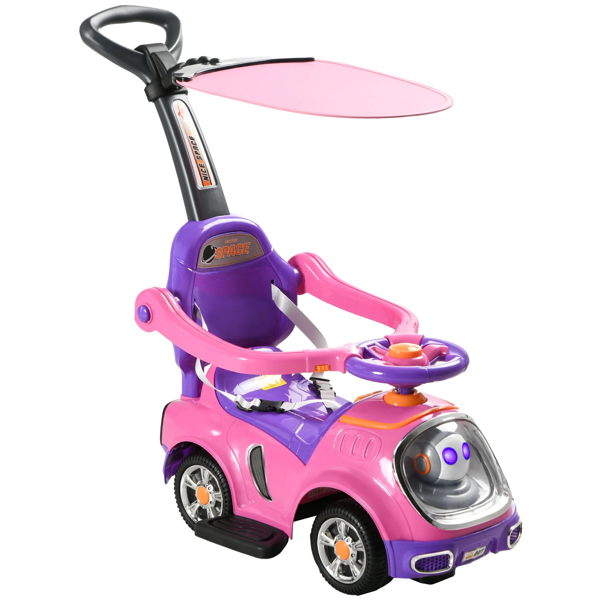 3 in 1 Kids Ride On Push Car Robot Design Foot to Floor Slider with Canopy Lights and Music 12-36 Months