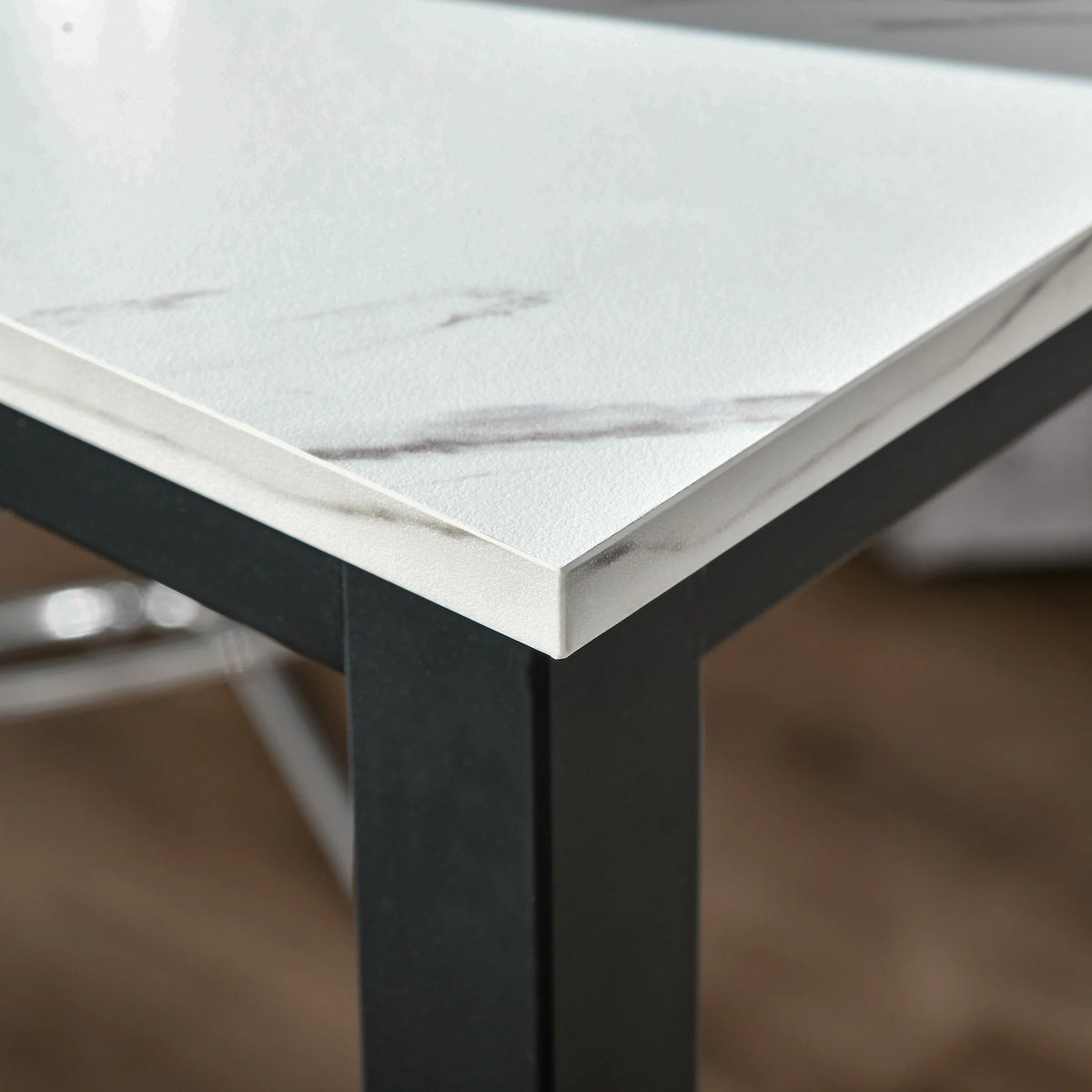 Bar Table with Marble-Effect Top, Adjustable Footpads