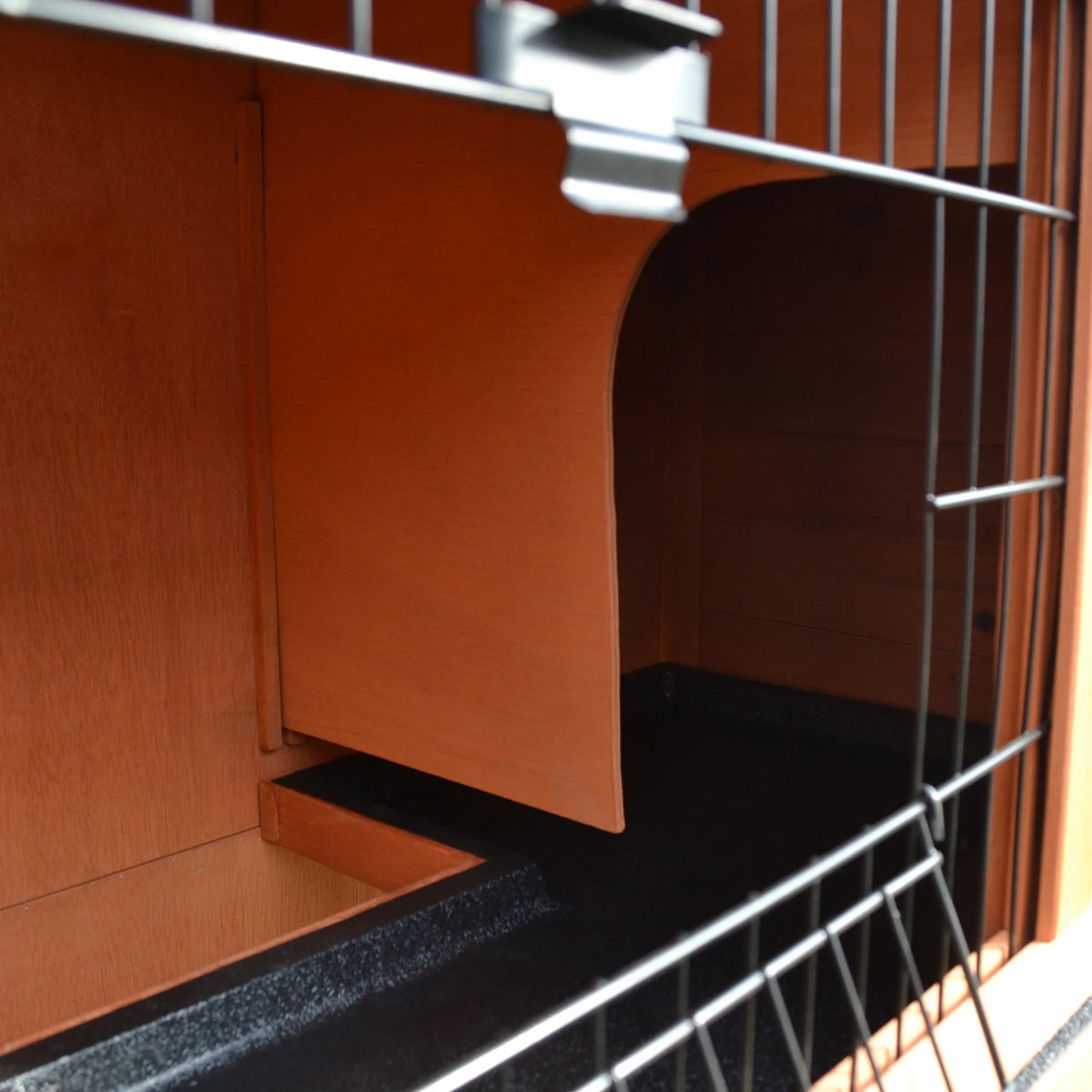 2 Tier Wooden Rabbit Hutch 100.5x55x101cm with Removable Divider 3 Doors Ramp and Slide Out Tray