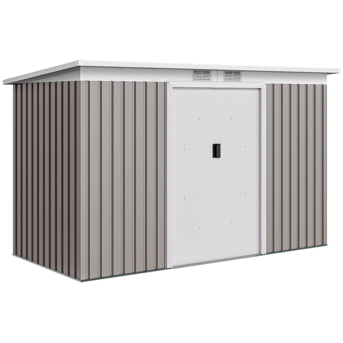 9 x 4ft Metal Garden Shed with Lockable Sliding Doors and Foundation Kit, Light Grey