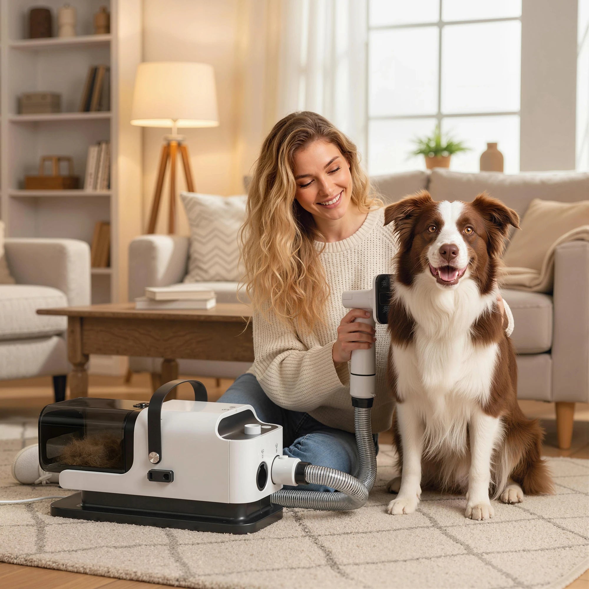 5-in-1 Dog Grooming Vacuum and Dryer with Electric Clipper Quiet Motor and Temperature Control for Home Pet Grooming