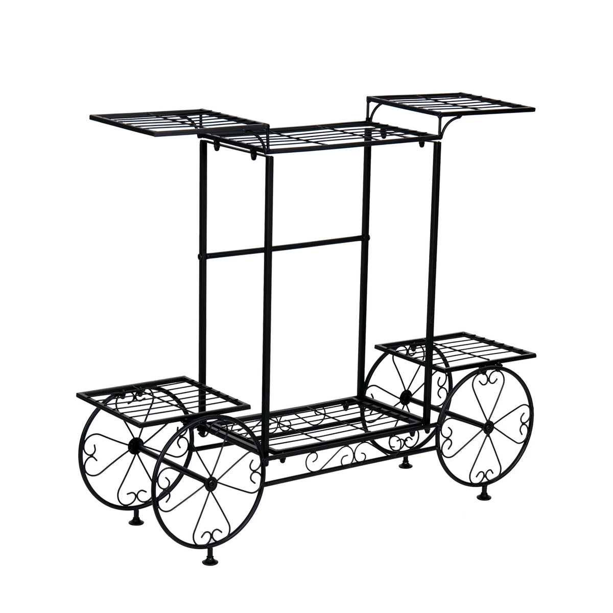 Metal Garden Cart Plant Stand 82x70.5cm Parisian Style 6 Tier Flower Display Rack for Indoor Outdoor Black