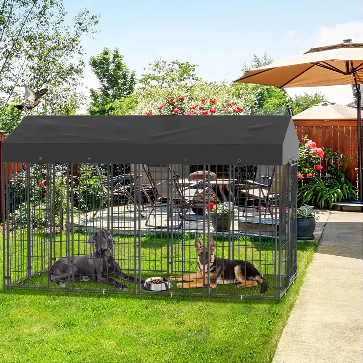 Oversize Dog Cage Pet Run Enclosure with Roof 127x120x134cm High Fence Kennel Outdoor Indoor