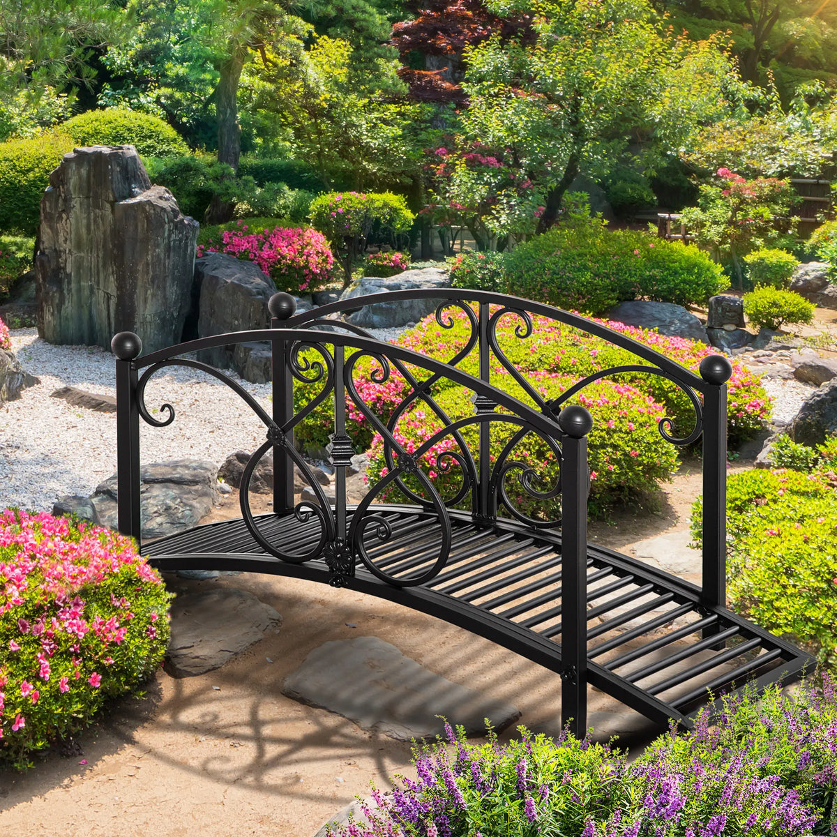 Decorative Metal Garden Bridge with Railings for Ponds and Streams