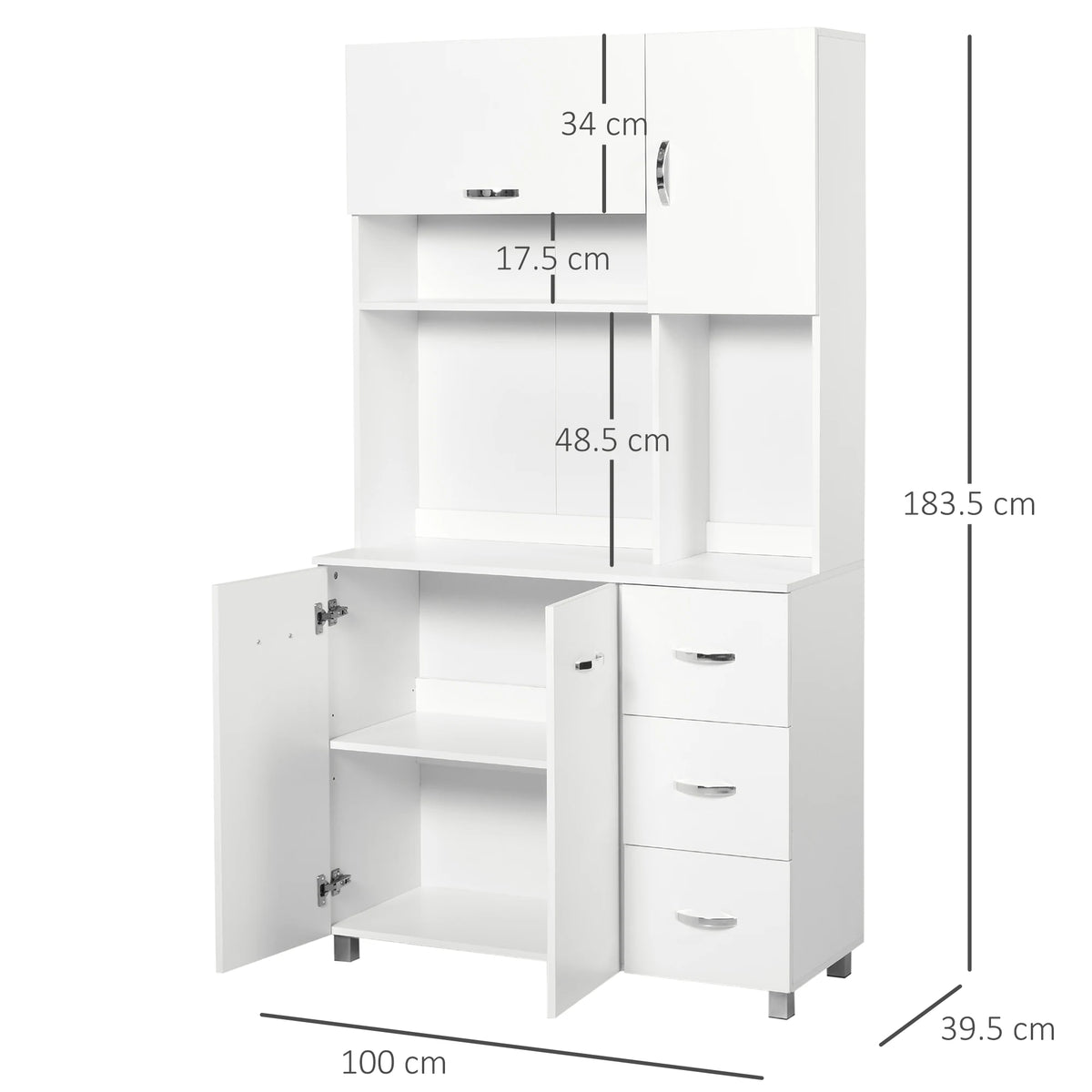 Freestanding Kitchen Cupboard Storage Unit with Drawers and Shelf