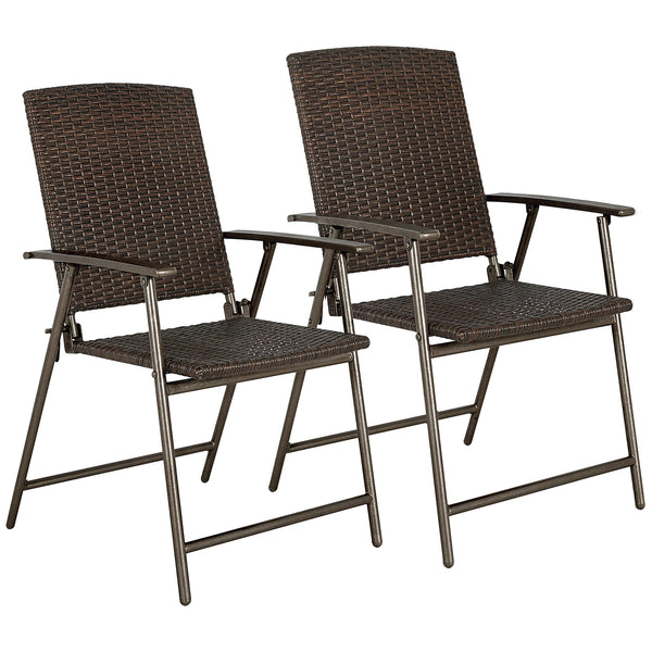 2pcs Rattan Chair Garden Furniture, Foldable Wicker Chairs with Steel Frame, Brown