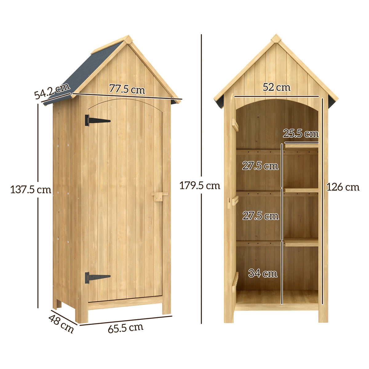 Small Wooden Garden Tool Shed with 3 Shelves and Asphalt Roof, Natural