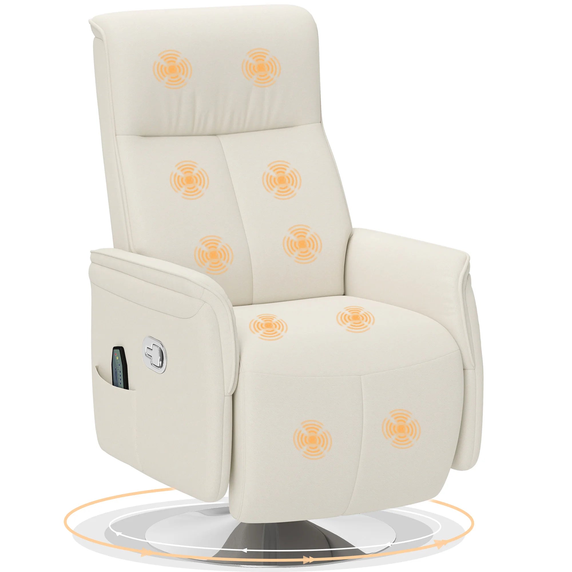 Cream White Massage Recliner Armchair with 10 Massage Points and Footrest | 135° Reclining Lounge Chair