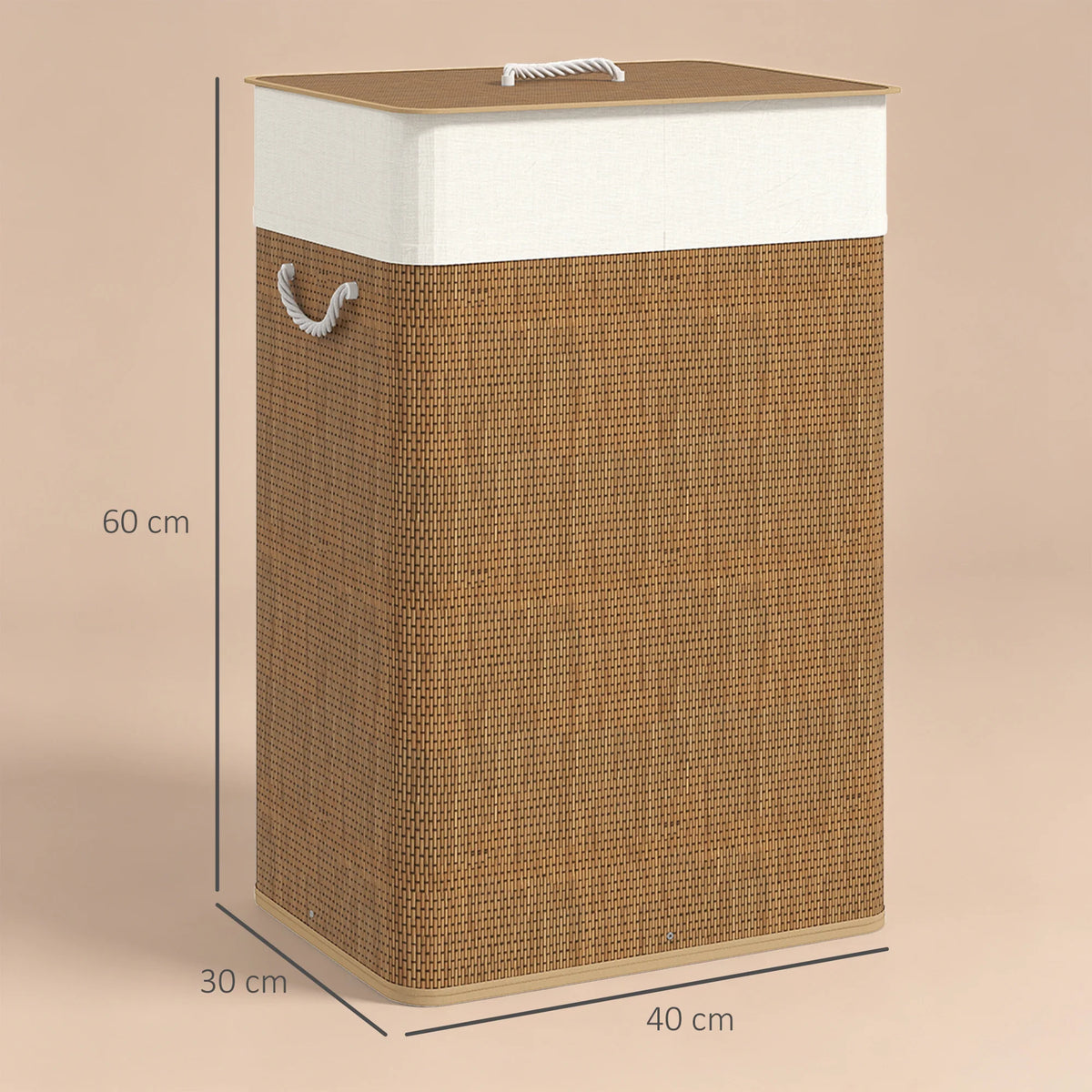 72L Bamboo Laundry Hamper with Lid and Rope Handles