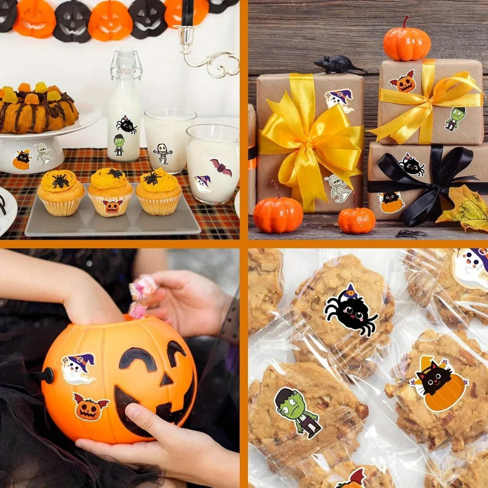 Halloween Sticker Roll with Pumpkin, Ghost, Bat and Skeleton Designs