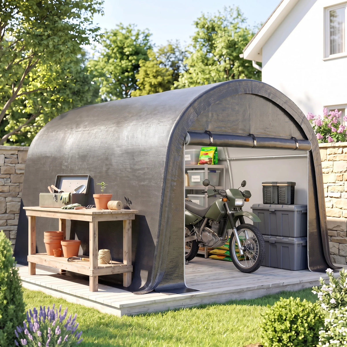 Garden Storage Tent with 2 Zipped Doors, 3 x 3m, Grey