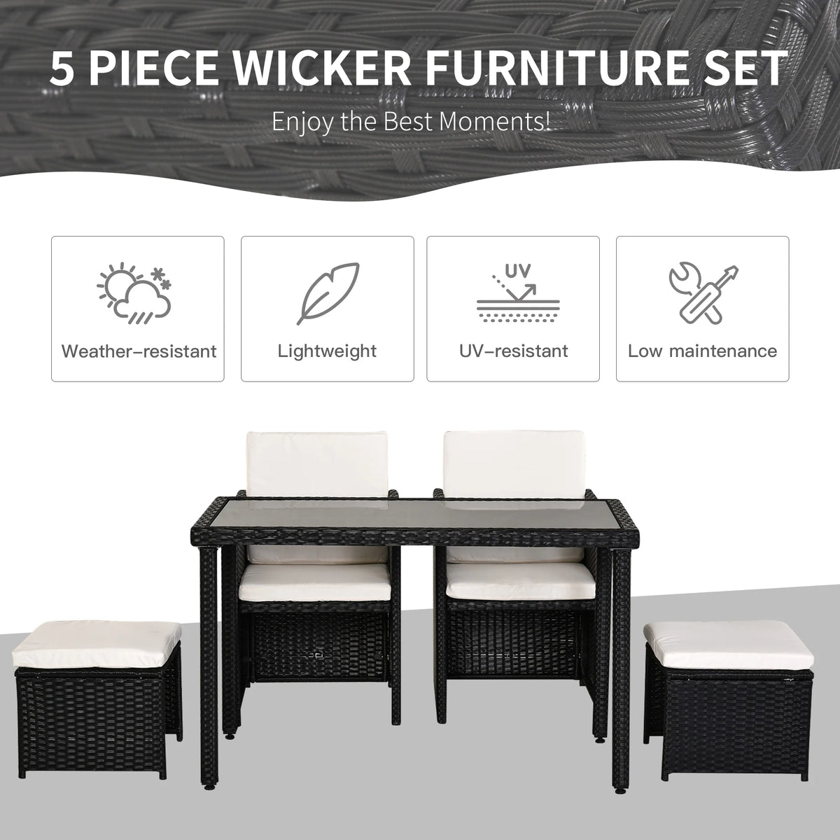 2 Seater Rattan Cube Garden Furniture Set, Rattan Set with Cushions, Outdoor Table and Chairs with 2 Armchairs