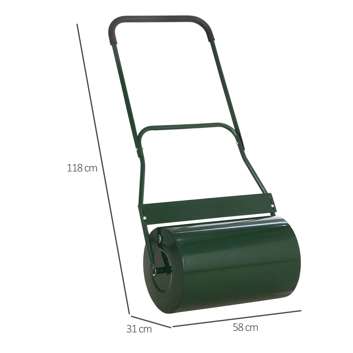 40L Garden Lawn Roller, Water or Sand Filled Push Roller with Scraper Bar, Green