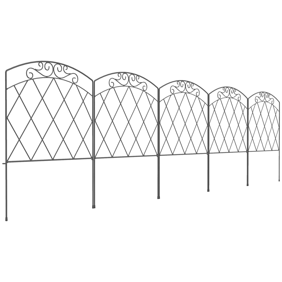 Decorative Metal Garden Border Fence, 5 Panels, 305 x 80cm, Black