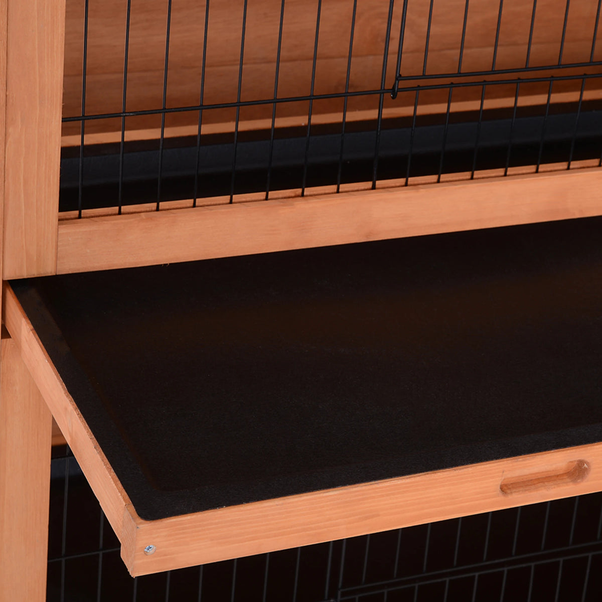 Large Rabbit Hutch 54 Inch 2 Tier with Divider 4 Doors 2 Sliding Trays and Asphalt Roof Fir Wood