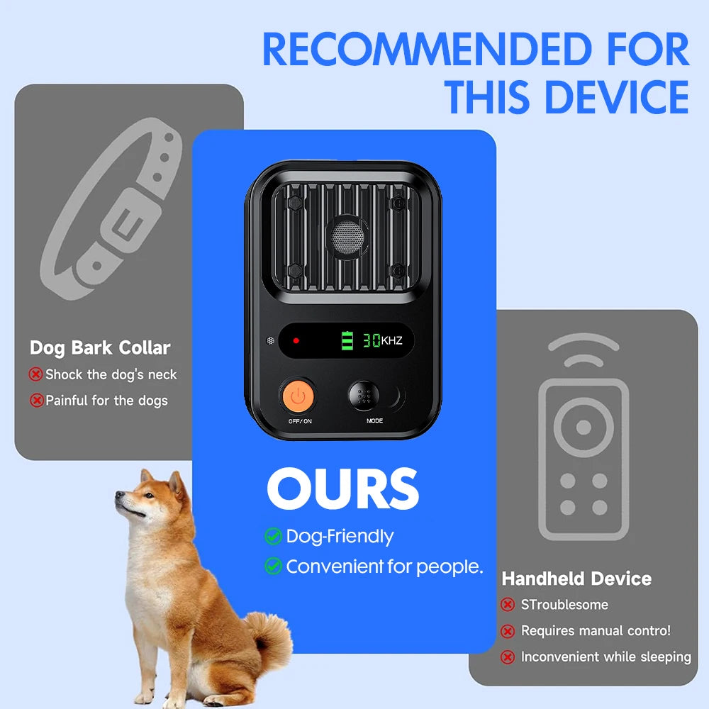 Ultrasonic Anti Barking Device Rechargeable Bark Deterrent 3 Frequency Modes IP54 Waterproof Indoor Outdoor