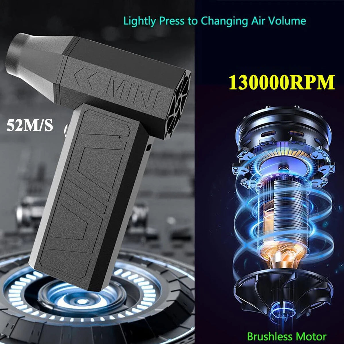 Mini Electric Air Duster 130,000rpm with 3 Speeds, USB-C Rechargeable Turbo Blower