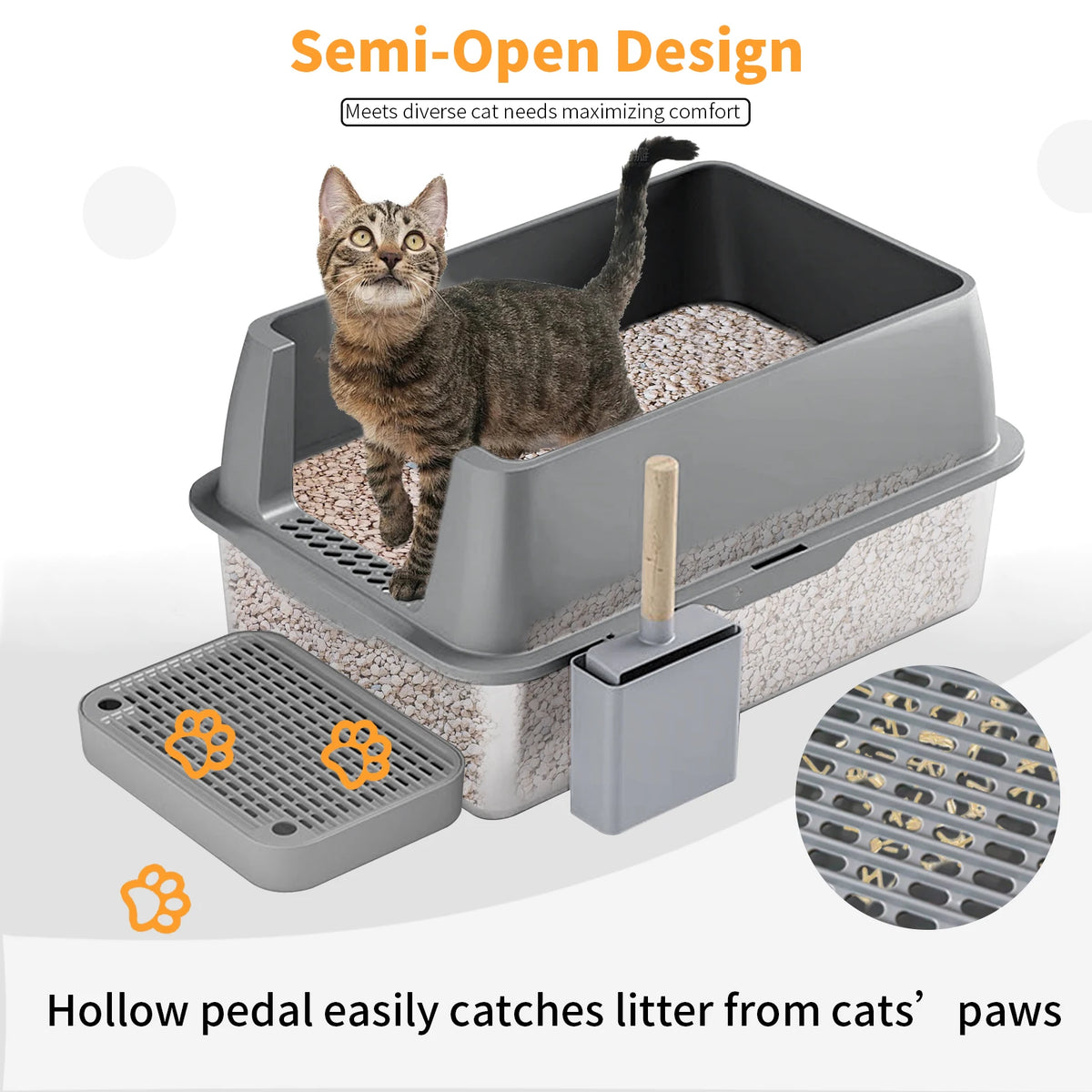 Extra Large Enclosed Stainless Steel Cat Litter Box 40x60x40.5cm Front Top Entry Lid Scoop Durable