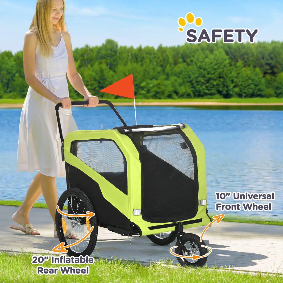 2 in 1 Dog Bike Trailer and Pet Stroller with Hitch Mesh Windows Sunroof and Reflectors for Large Dogs